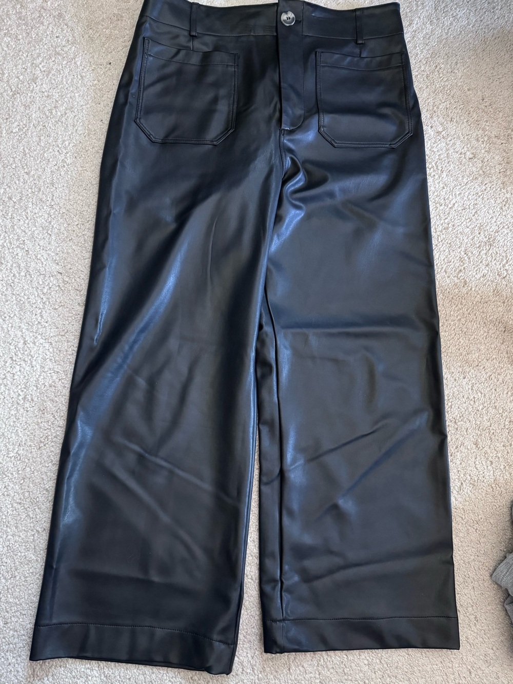 Women’s Maeve Black Faux Leather Wide-Leg cropped pant